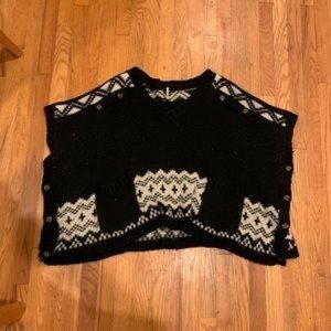 Vintage black and white knitted poncho